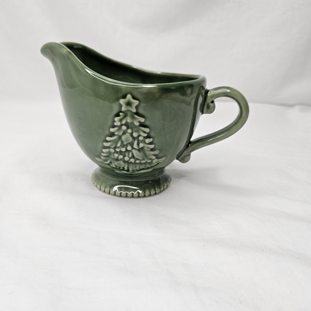 Cracker Barrel Peace On Earth Creamer Green Embossed Christmas Tree Holiday